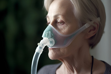 佩戴呼吸机的年迈女人背景图片