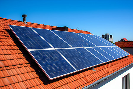 屋顶上的太阳能电池板背景