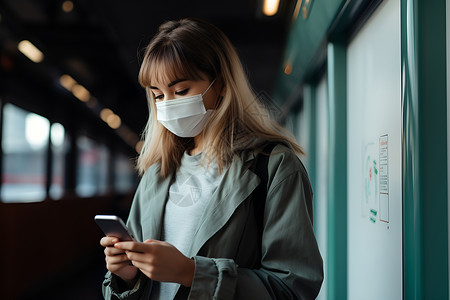 一位戴着口罩的女子背景图片