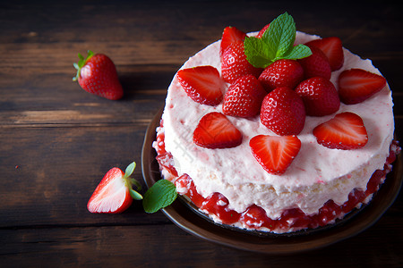 草莓慕斯蛋糕背景图片