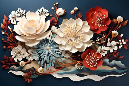 古代线条纹样中国式花朵设计图片