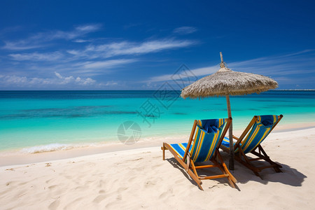 沙滩上的躺椅背景图片