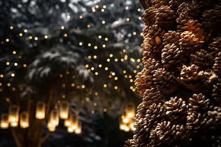 圣诞节时的松果和圣诞树背景图片