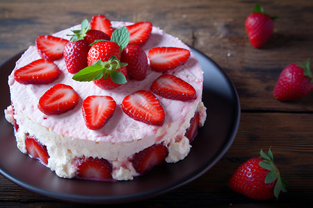 美味的草莓蛋糕背景图片