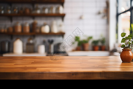一间厨房木板架子高清图片