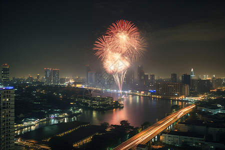 夜晚的烟花秀背景图片