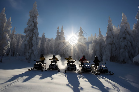 雪地的摩托滑雪背景图片