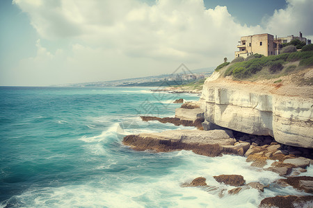 海浪冲击的岩石背景图片