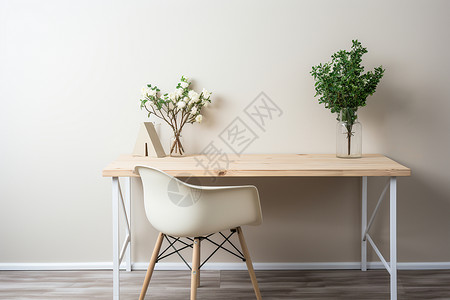 花瓶和植物在桌子背景图片