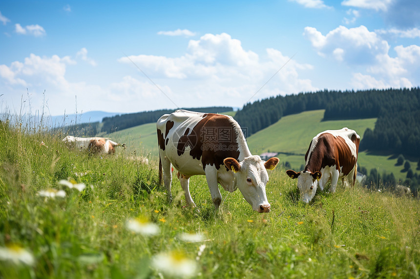 牛儿在草地吃草图片