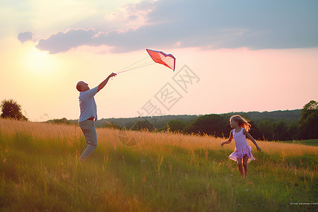 假期愉快快乐的放风筝时光背景