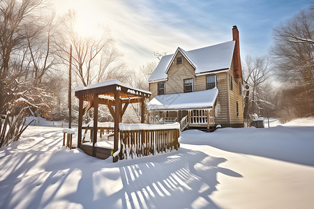 雪地上的房子高清图片