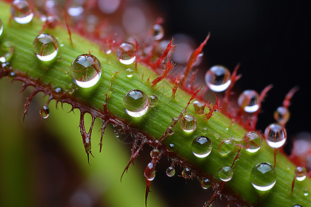 晶莹的水珠濡湿的绿色植物背景