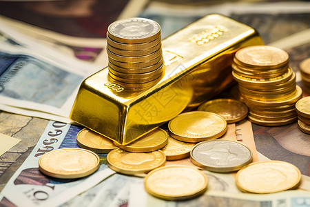 硬币堆叠金色堆叠财富的光辉背景