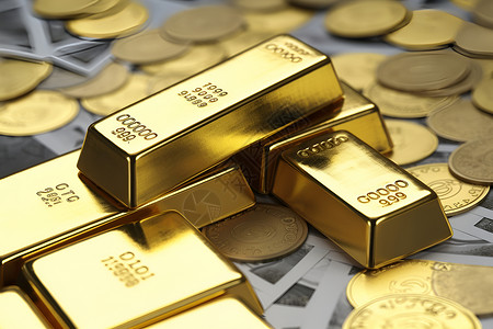 黄金冶炼黄金堆成金锭财富无限背景