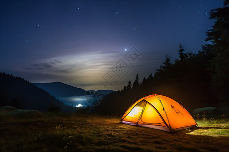 草地上搭起的帐篷背景图片