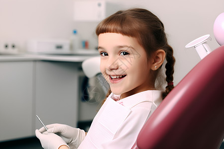牙科诊所里微笑的小女孩背景图片