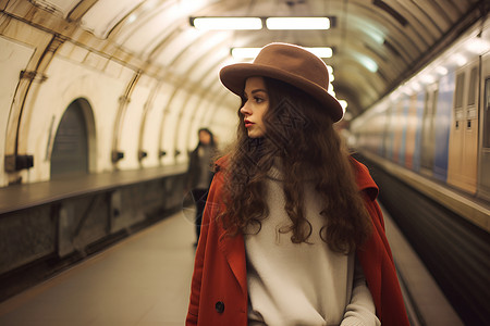 地铁站的美女背景图片