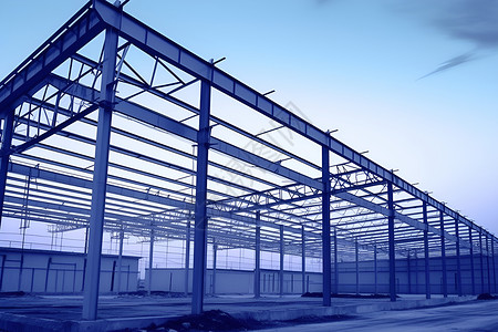 3D线框蓝天下的建筑钢梁背景