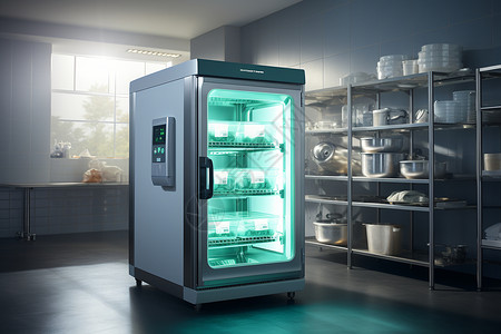 智能冰箱桌面上的科技消毒柜设计图片
