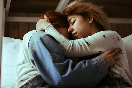 床上拥抱的女性背景图片