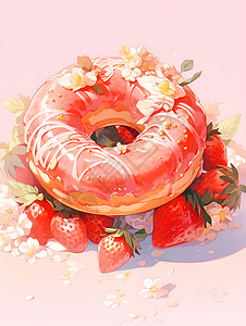 美味甜甜圈诱人美味草莓甜甜圈插画