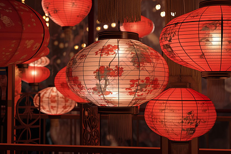 中式灯笼花纹美丽的灯笼插画
