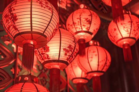 中式元宵节绚丽光彩的灯笼插画