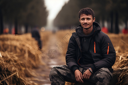 植物上坐在的男人背景图片