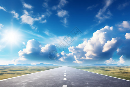 户外公路蓝天白云下的公路插画