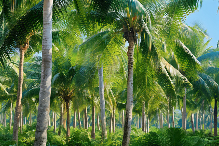 阳光下生长的棕榈树图片