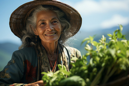 欢笑的女性茶农背景图片