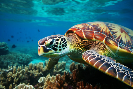 热带海洋的海龟背景图片