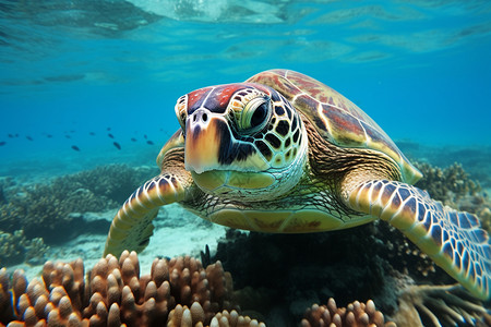 海底世界的海龟背景图片