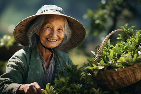 茶园微笑的草帽女士背景图片