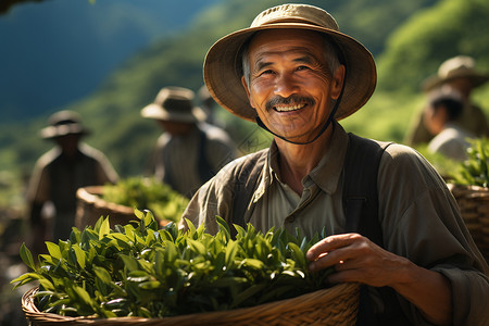 一位亚洲茶农的快乐背景图片