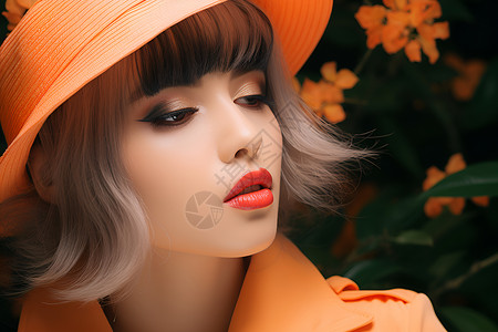女性的橘色口红背景图片