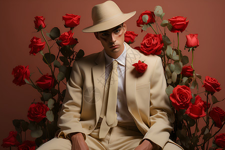 红玫瑰中的男人背景图片