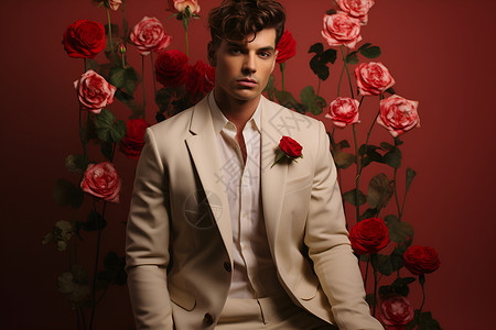 玫瑰旁的贵公子背景图片