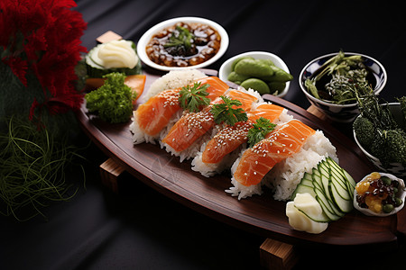多样的寿司拼盘背景图片