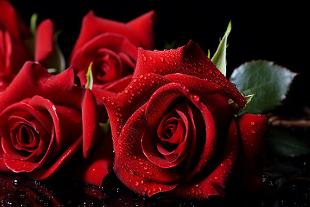 水珠点缀下的红玫瑰背景图片