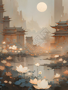 中国园林风景画背景图片
