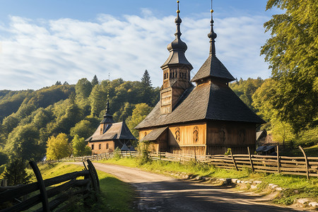 乡村风景中的教堂背景图片