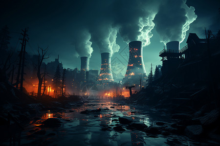 迷幻色彩下的核电厂背景图片