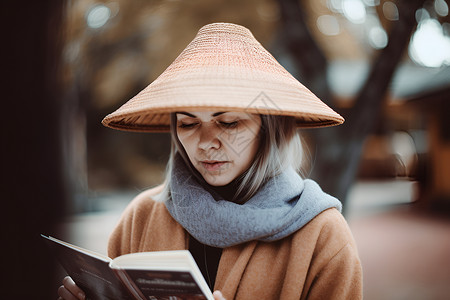 阳光下读书的女人背景图片