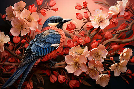 鸟语花香和谐色彩背景图片