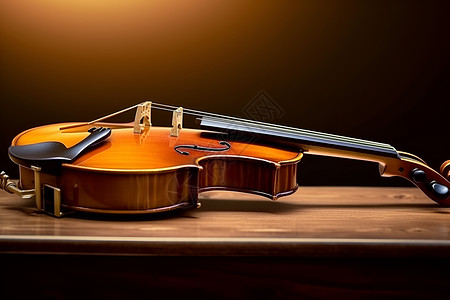 木桌上的小提琴背景图片
