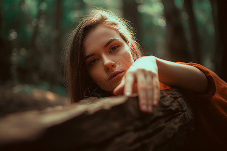 依靠着大树依靠着树木的女子背景