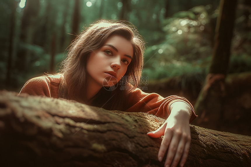树林中的女人图片