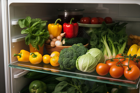 冰箱里丰富的食材背景图片